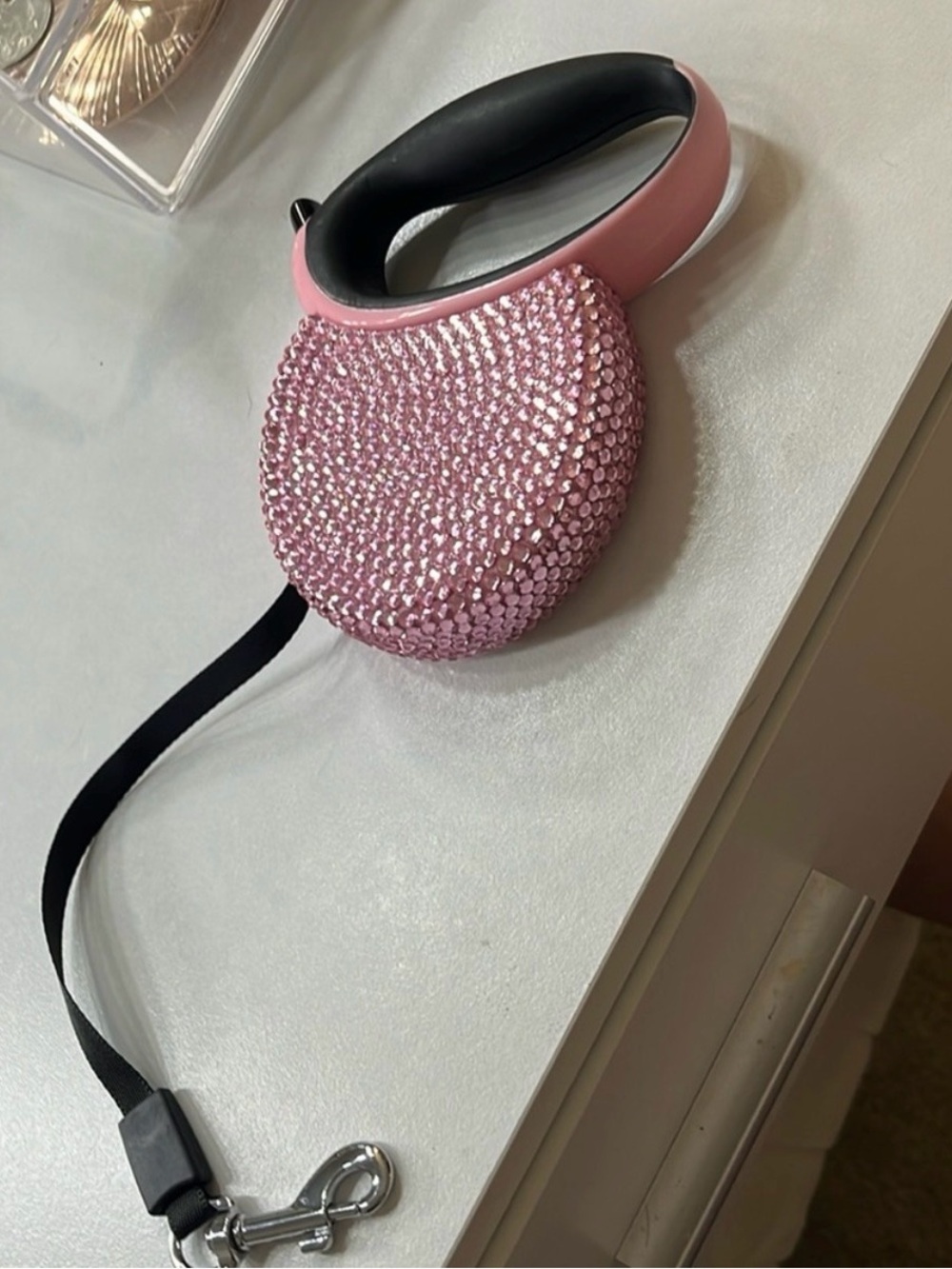 Pink Crystal-Embellished Wristlet Dog Waste Bag Holder